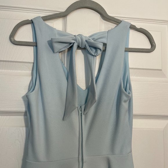 B. Darlin Women's Light Blue Sleeveless V Neck Bow Back Full Fit Flare Dress - Picture 4 of 8